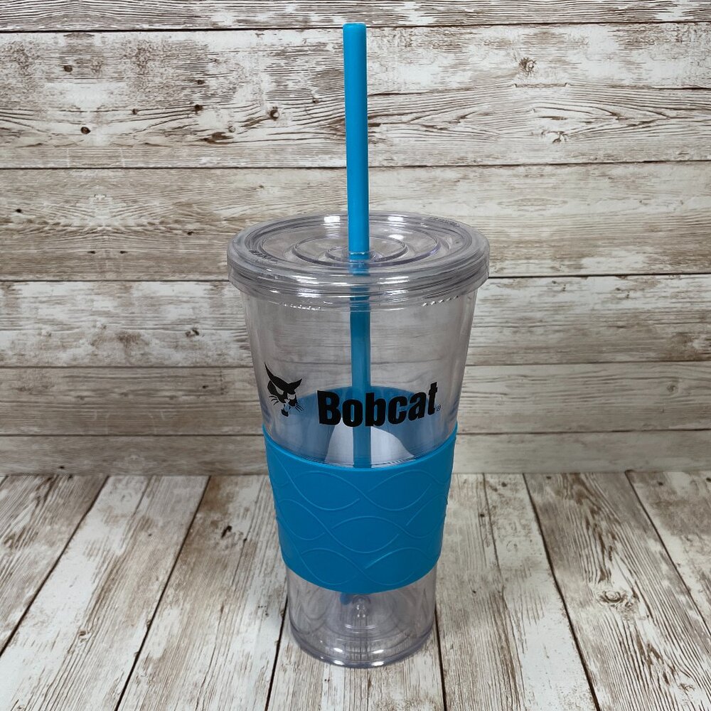 BOBCAT 20 oz Clear Aqua Plastic Tumbler Cup Travel with Screw Top Lid Straw NEW